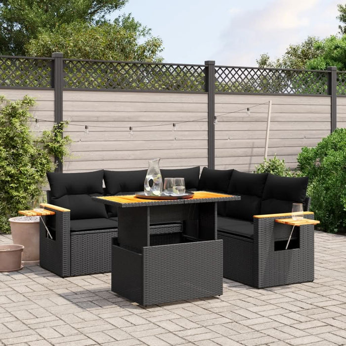 Set mobilier de grădină cu perne, 6 piese, negru, poliratan - WALTI WALTI