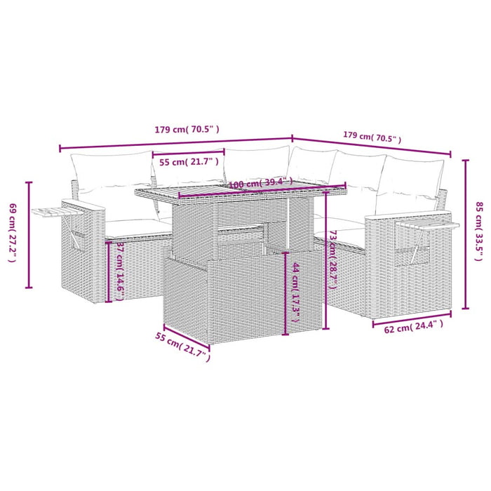 Set mobilier de grădină cu perne, 6 piese, negru, poliratan - WALTI WALTI