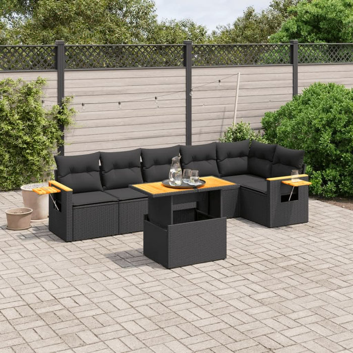 Set canapele de grădină cu perne, 7 piese, negru, poliratan - WALTI WALTI