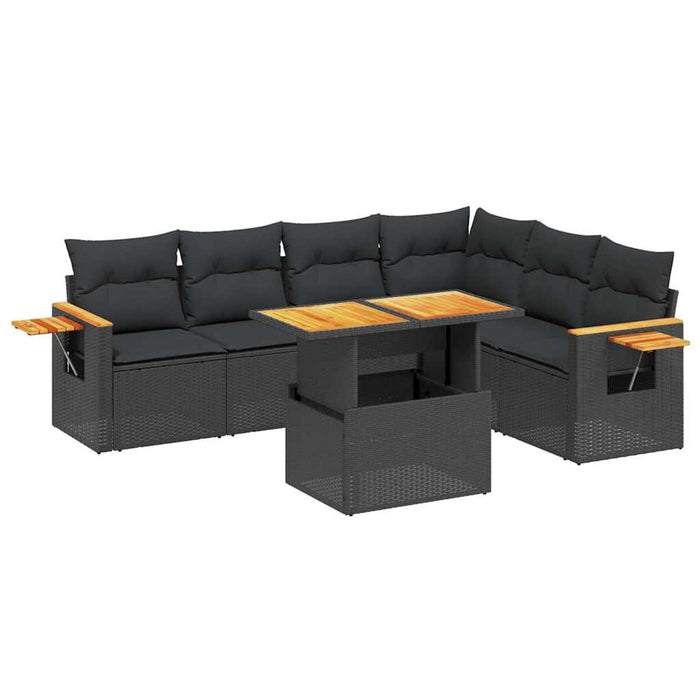 Set canapele de grădină cu perne, 7 piese, negru, poliratan WALTI