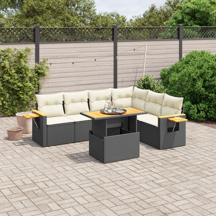 Set canapele de grădină cu perne, 7 piese, negru, poliratan - WALTI WALTI