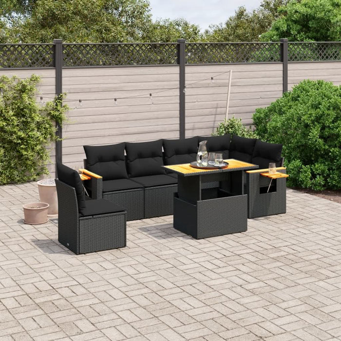 Set canapele de grădină cu perne, 7 piese, negru, poliratan - WALTI WALTI