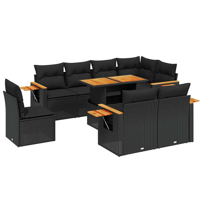 Set mobilier de grădină cu perne, 9 piese, negru, poliratan - WALTI WALTI