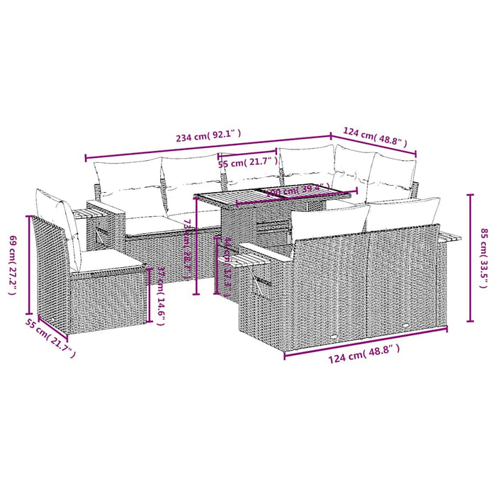 Set mobilier de grădină cu perne, 9 piese, negru, poliratan - WALTI WALTI
