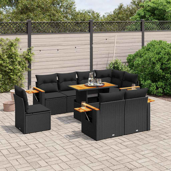Set mobilier de grădină cu perne, 9 piese, negru, poliratan - WALTI WALTI