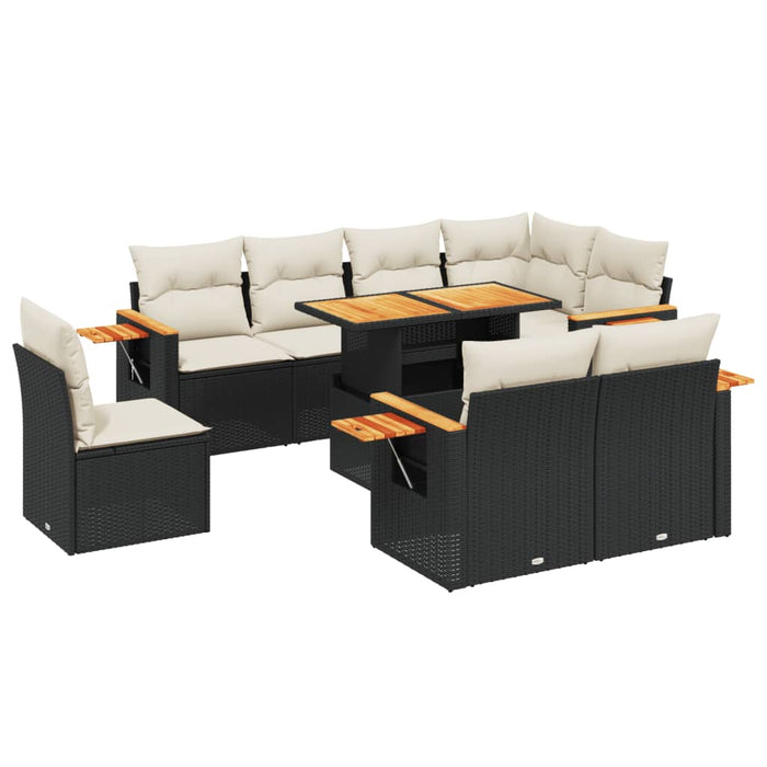 Set mobilier de grădină cu perne, 9 piese, negru, poliratan - WALTI WALTI