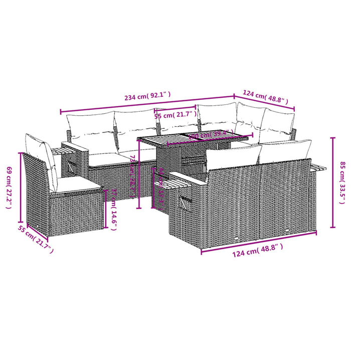 Set mobilier de grădină cu perne, 9 piese, negru, poliratan - WALTI WALTI