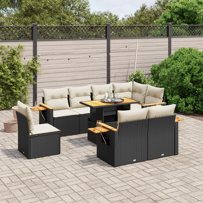 Set mobilier de grădină cu perne, 9 piese, negru, poliratan - WALTI WALTI
