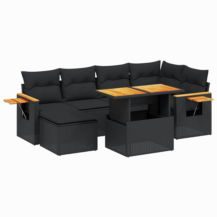 Set canapele de grădină cu perne, 7 piese, negru, poliratan - WALTI WALTI