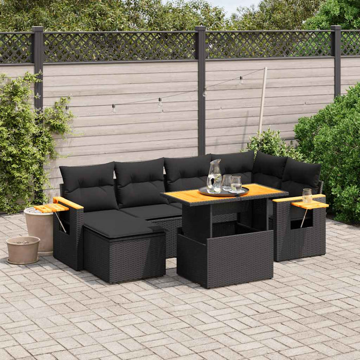 Set canapele de grădină cu perne, 7 piese, negru, poliratan - WALTI WALTI