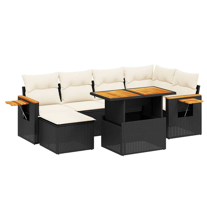 Set canapele de grădină cu perne, 7 piese, negru, poliratan WALTI