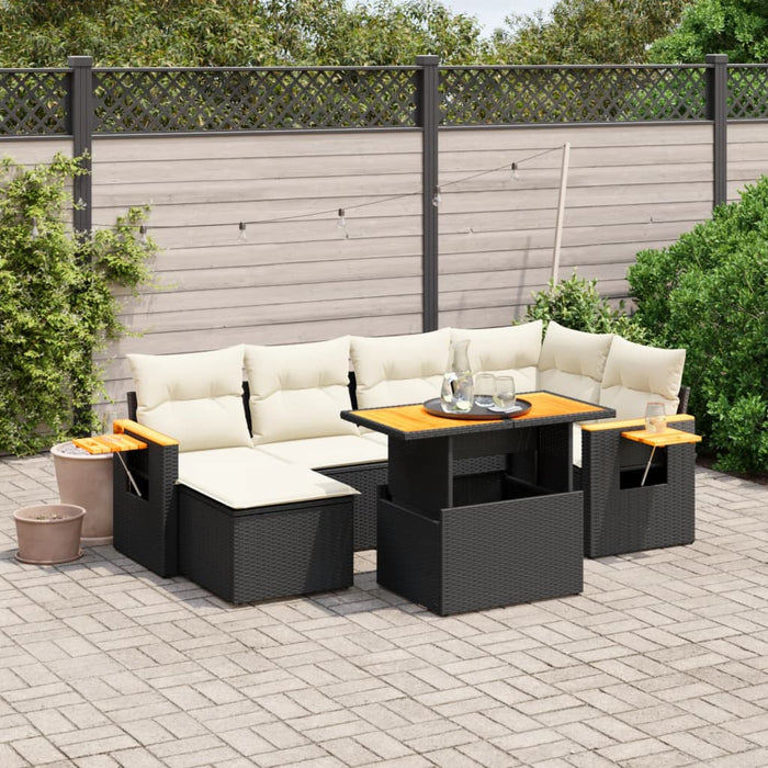 Set canapele de grădină cu perne, 7 piese, negru, poliratan WALTI