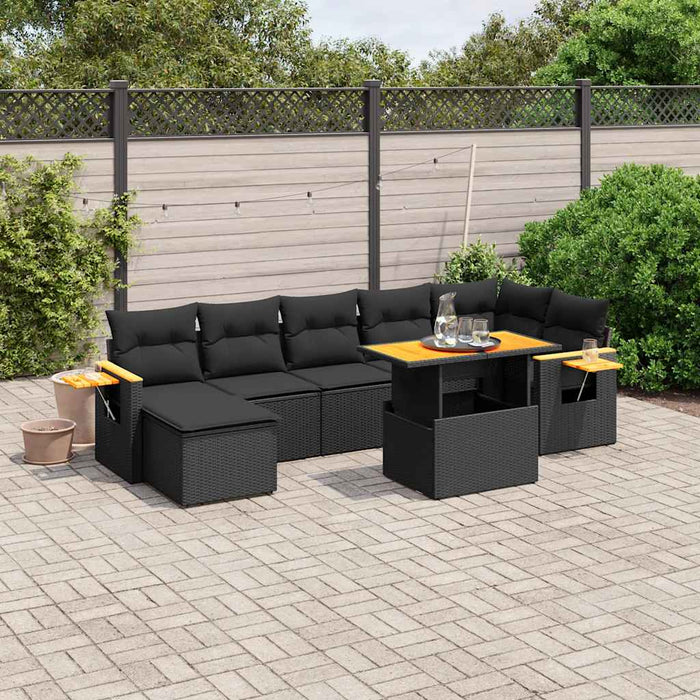 Set mobilier de grădină cu perne, 8 piese, negru, poliratan - WALTI WALTI