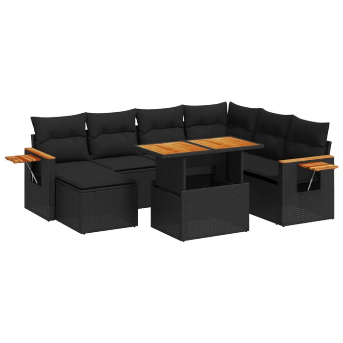 Set mobilier de grădină cu perne, 8 piese, negru, poliratan - WALTI WALTI