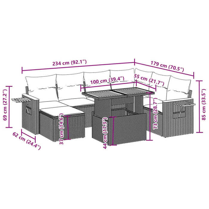 Set mobilier de grădină cu perne, 8 piese, negru, poliratan - WALTI WALTI