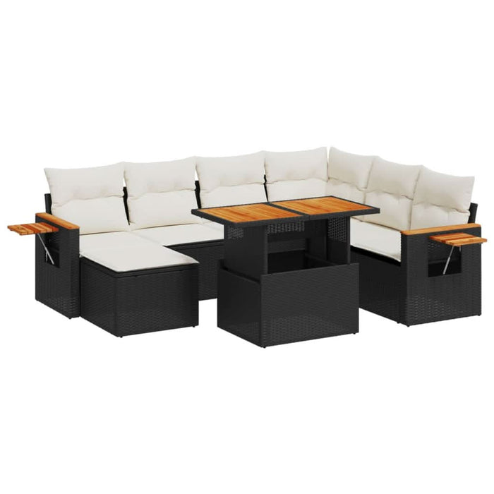 Set mobilier de grădină cu perne, 8 piese, negru, poliratan - WALTI WALTI