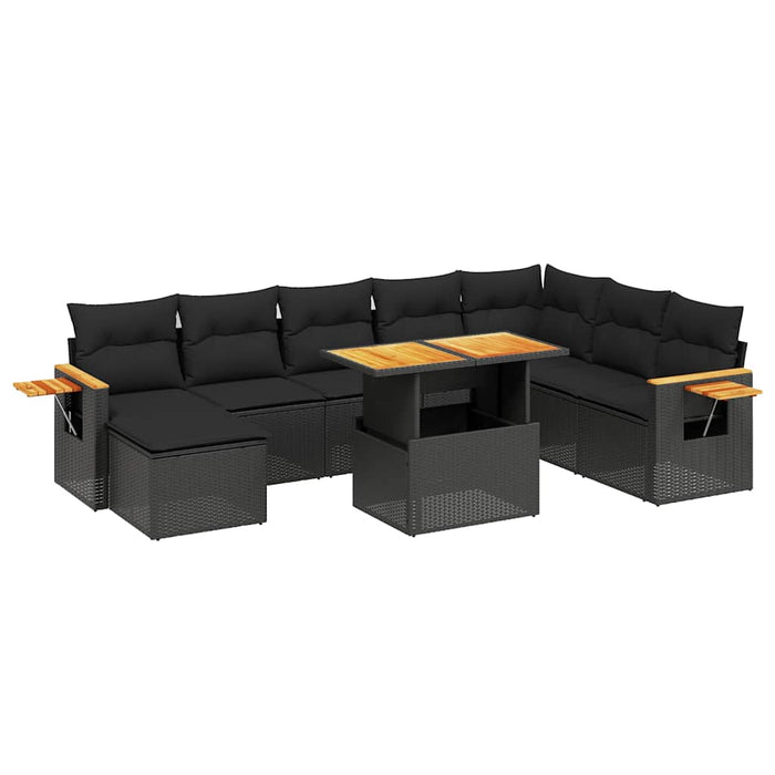 Set mobilier de grădină cu perne, 9 piese, negru, poliratan - WALTI WALTI