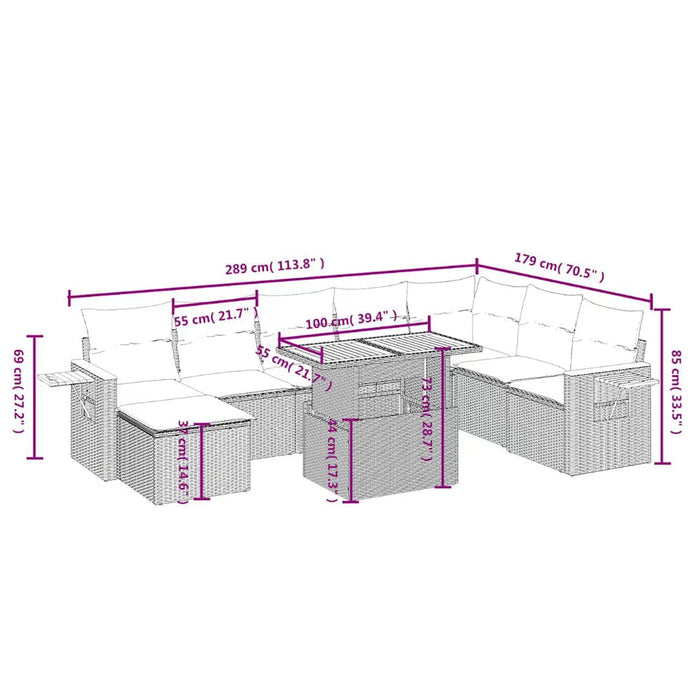 Set mobilier de grădină cu perne, 9 piese, negru, poliratan - WALTI WALTI