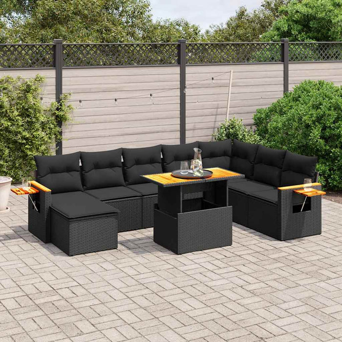 Set mobilier de grădină cu perne, 9 piese, negru, poliratan - WALTI WALTI