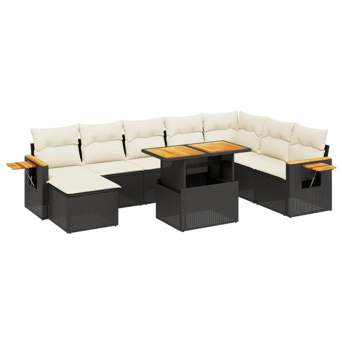 Set mobilier de grădină cu perne, 9 piese, negru, poliratan WALTI
