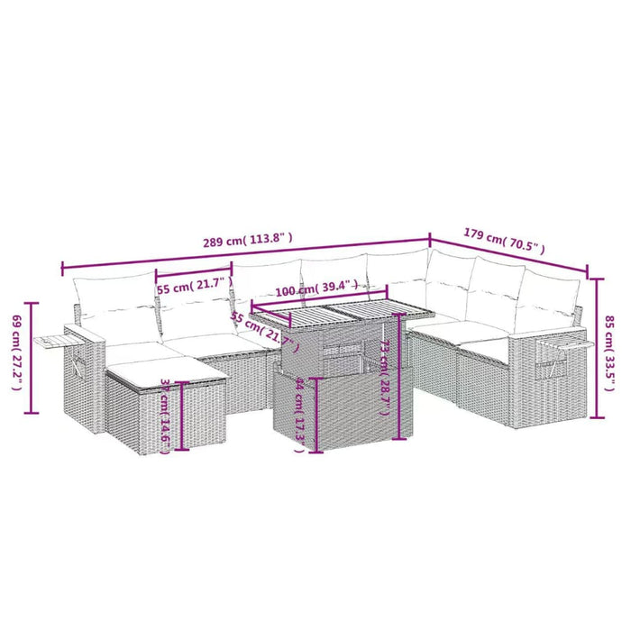 Set mobilier de grădină cu perne, 9 piese, negru, poliratan WALTI