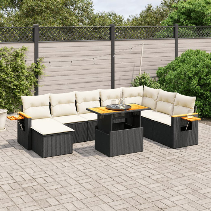 Set mobilier de grădină cu perne, 9 piese, negru, poliratan WALTI