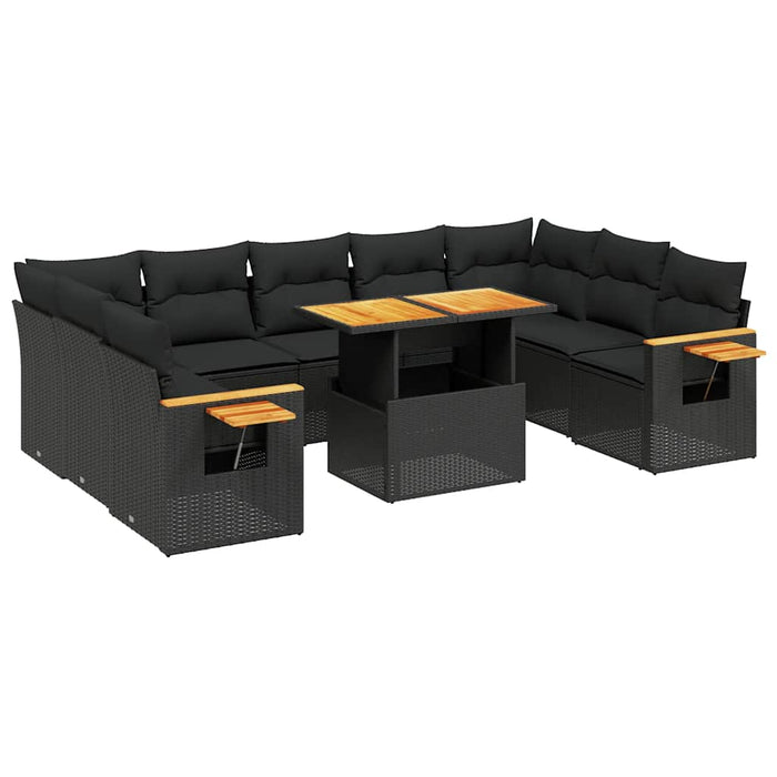 Set canapele de grădină cu perne, 10 piese, negru, poliratan - WALTI WALTI