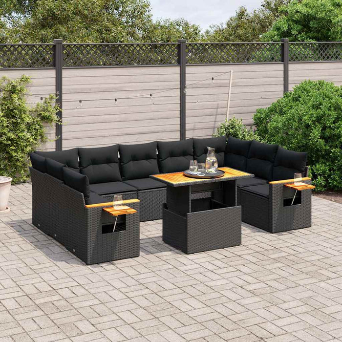 Set canapele de grădină cu perne, 10 piese, negru, poliratan - WALTI WALTI