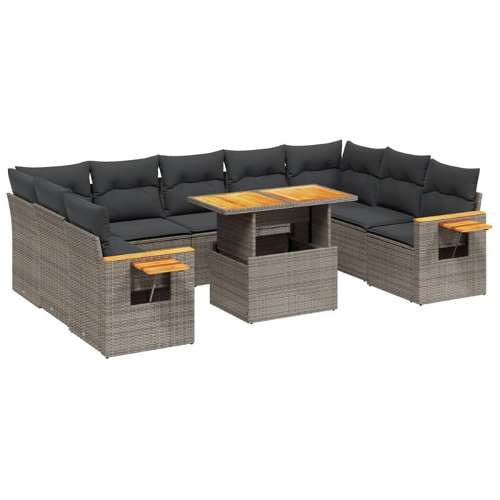 Set mobilier de grădină cu perne, 10 piese, gri, poliratan - WALTI WALTI