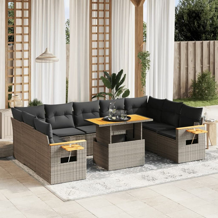 Set mobilier de grădină cu perne, 10 piese, gri, poliratan - WALTI WALTI