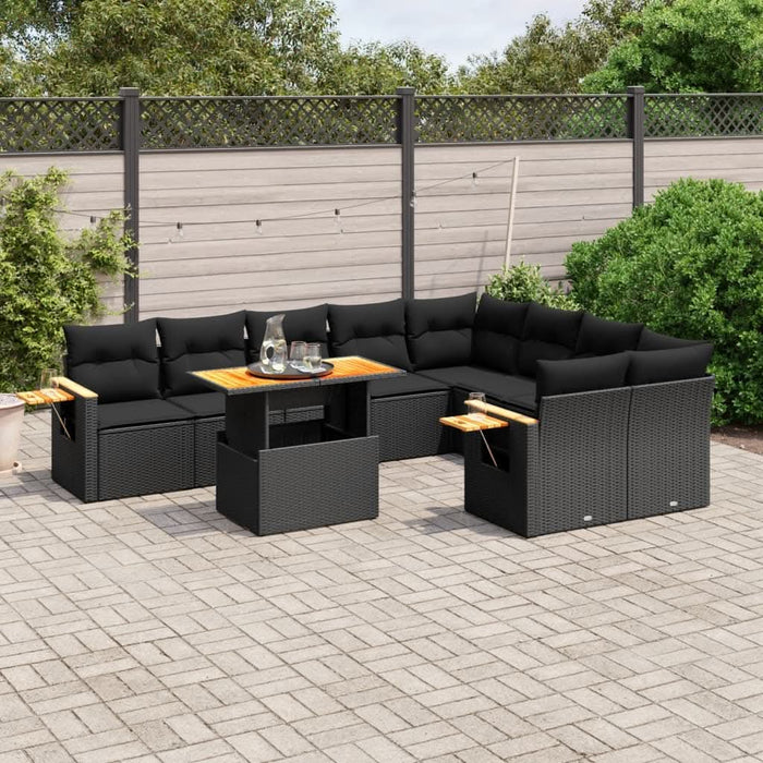 Set canapele de grădină cu perne, 10 piese, negru, poliratan - WALTI WALTI