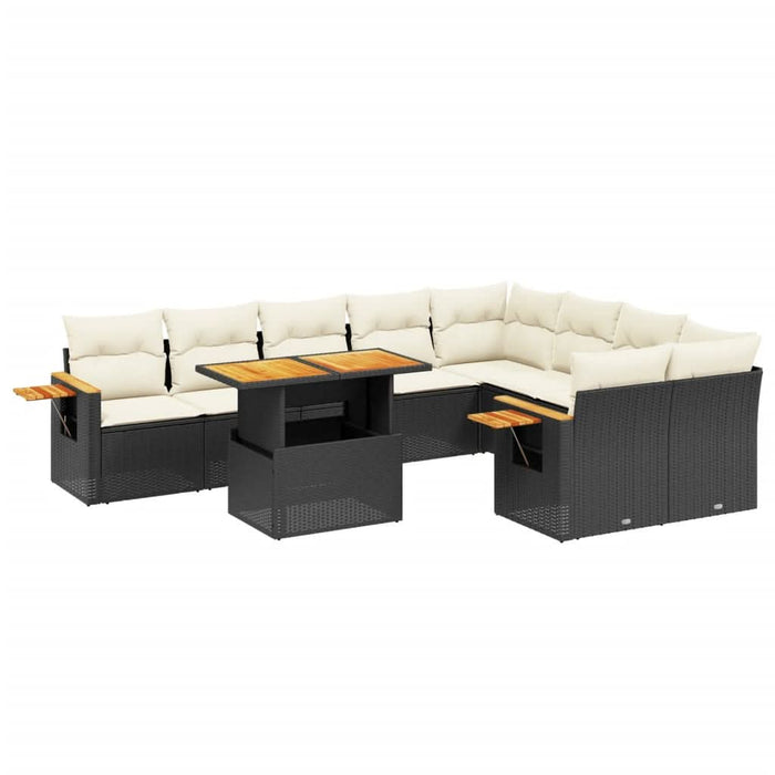 Set canapele de grădină cu perne, 10 piese, negru, poliratan - WALTI WALTI