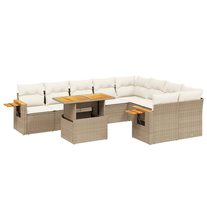 Set canapele de grădină cu perne, 10 piese, bej, poliratan WALTI