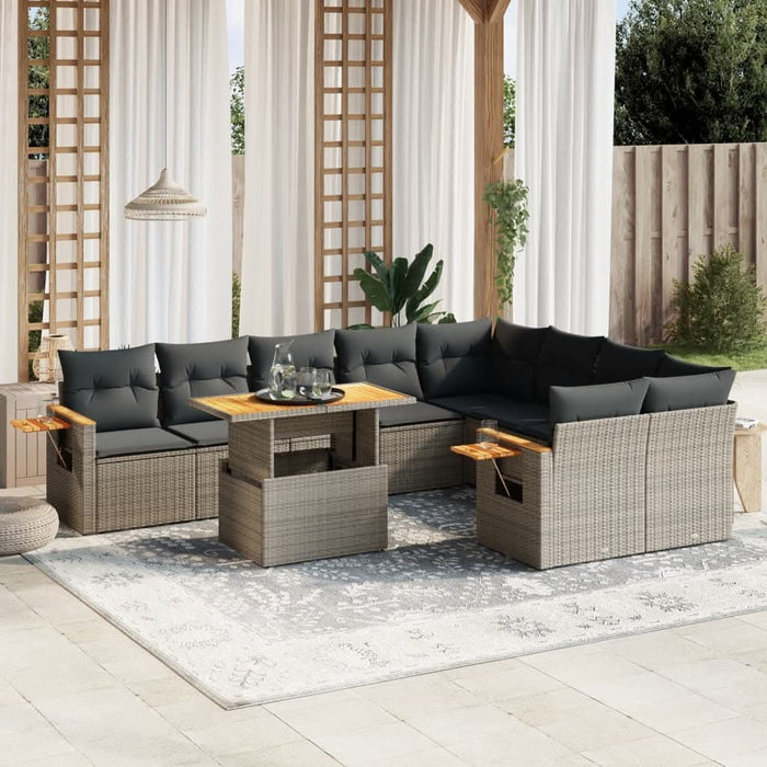 Set mobilier de grădină cu perne, 10 piese, gri, poliratan - WALTI WALTI