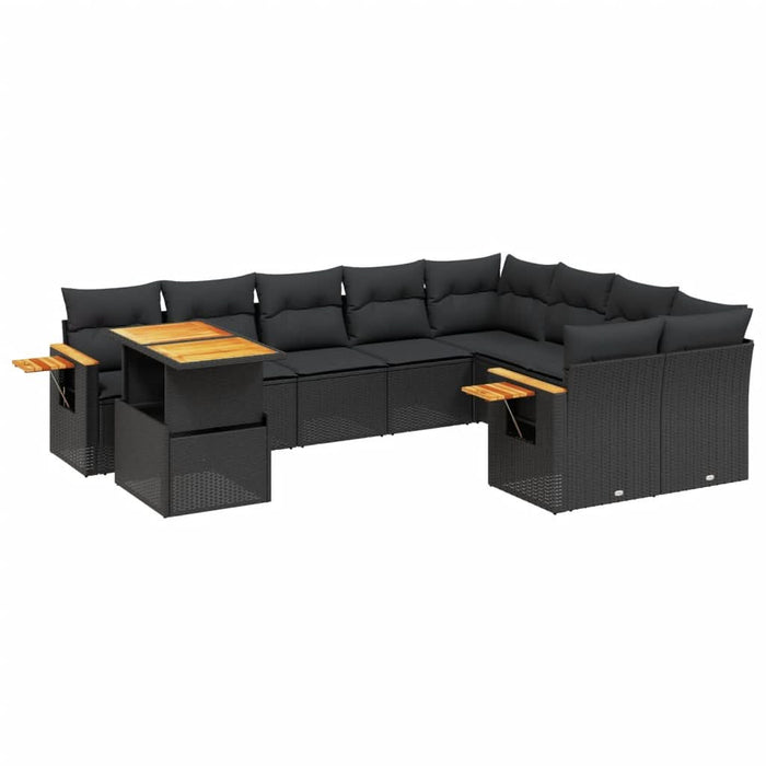 Set canapele de grădină cu perne, 10 piese, negru, poliratan - WALTI WALTI