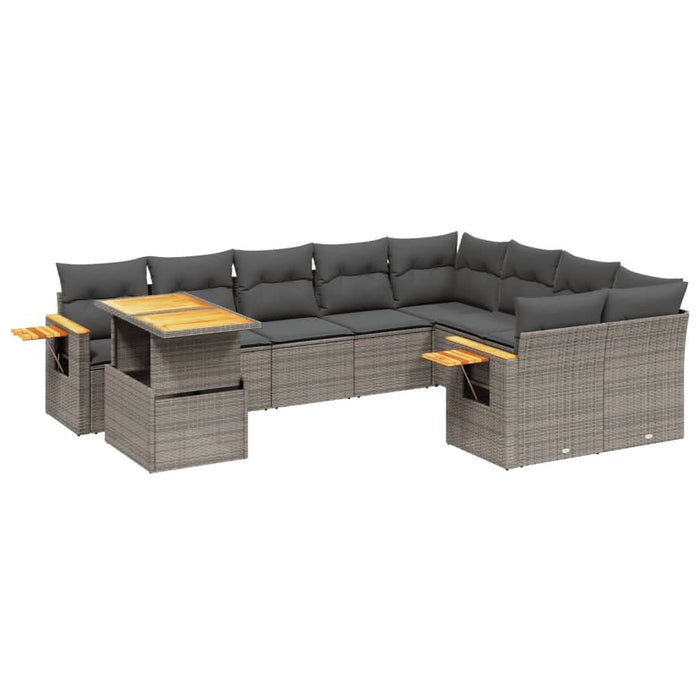 Set mobilier de grădină cu perne, 10 piese, gri, poliratan - WALTI WALTI
