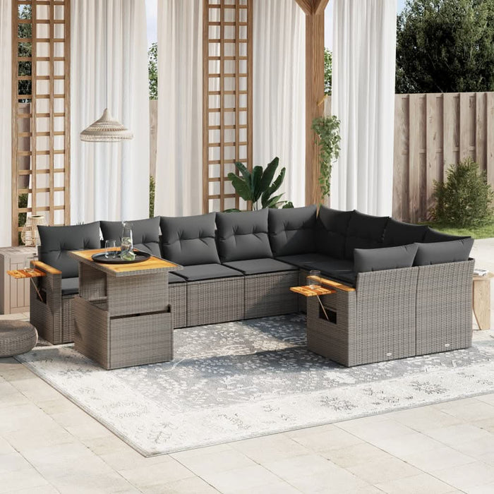 Set mobilier de grădină cu perne, 10 piese, gri, poliratan - WALTI WALTI