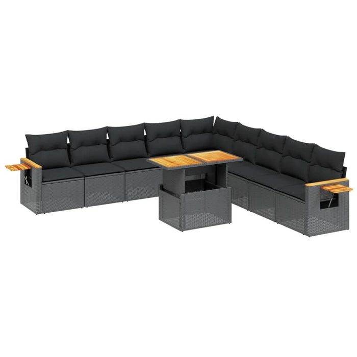 Set canapele de grădină cu perne, 11 piese, negru, poliratan - WALTI WALTI