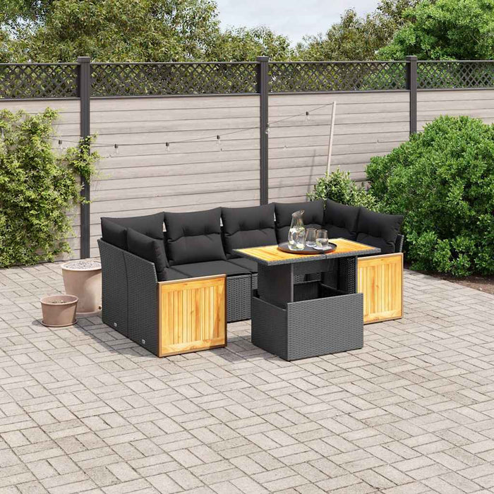 Set canapele de grădină cu perne, 7 piese, negru, poliratan WALTI