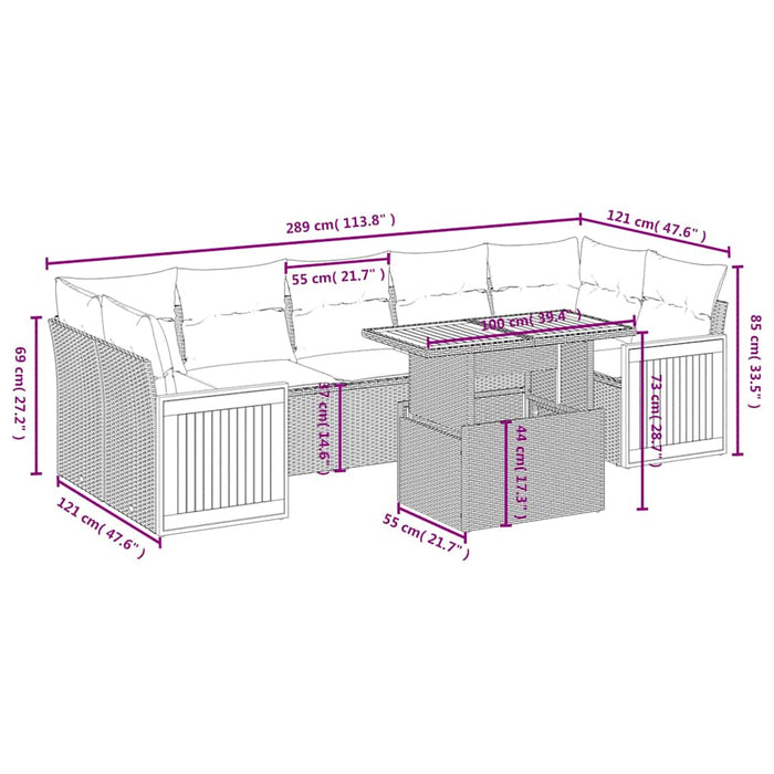 Set mobilier de grădină cu perne, 8 piese, negru, poliratan - WALTI WALTI