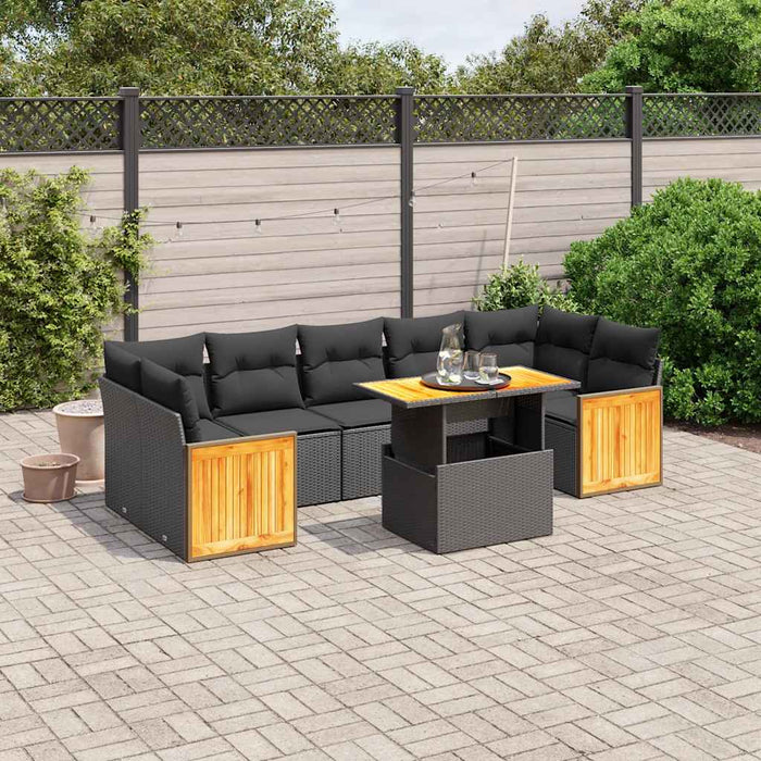 Set mobilier de grădină cu perne, 8 piese, negru, poliratan - WALTI WALTI