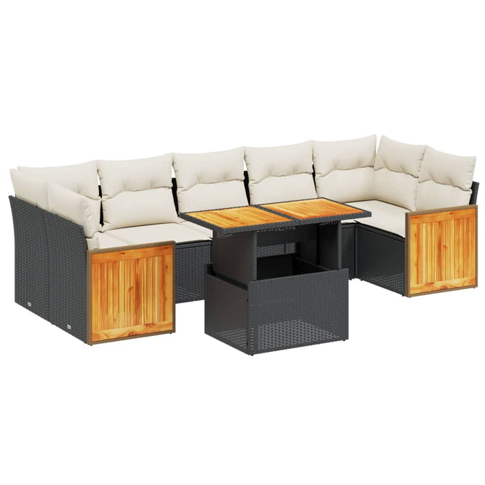 Set mobilier de grădină cu perne, 8 piese, negru, poliratan WALTI