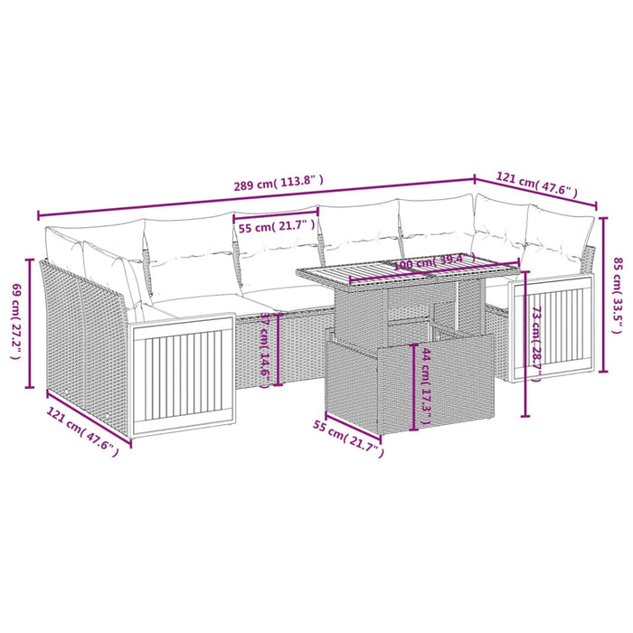 Set mobilier de grădină cu perne, 8 piese, negru, poliratan WALTI