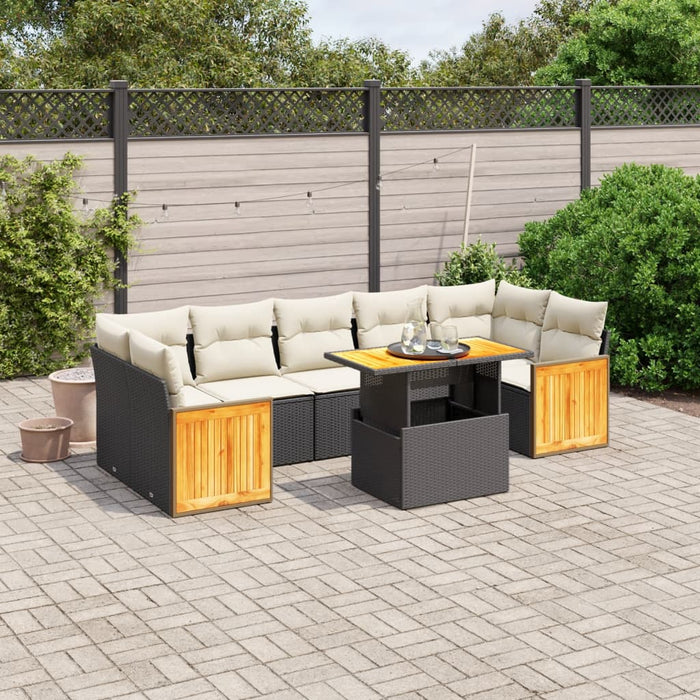 Set mobilier de grădină cu perne, 8 piese, negru, poliratan WALTI