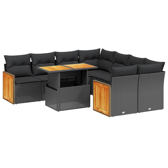 Set mobilier de grădină cu perne, 9 piese, negru, poliratan - WALTI WALTI