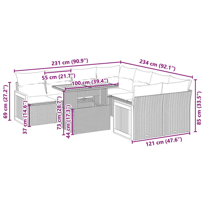 Set mobilier de grădină cu perne, 9 piese, negru, poliratan - WALTI WALTI