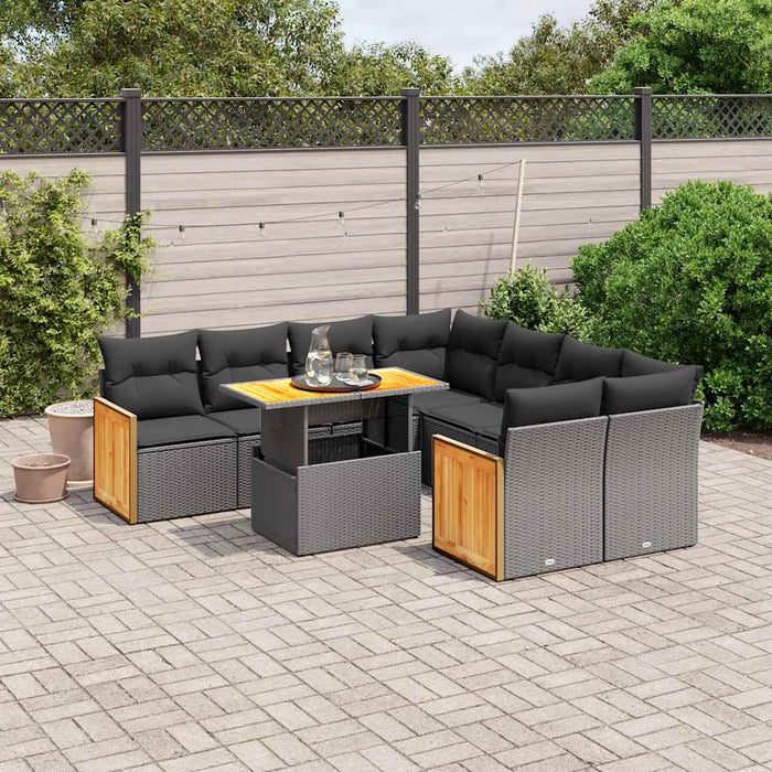 Set mobilier de grădină cu perne, 9 piese, negru, poliratan - WALTI WALTI