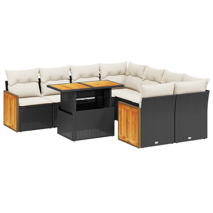 Set mobilier de grădină cu perne, 9 piese, negru, poliratan - WALTI WALTI