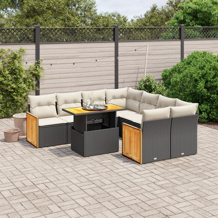 Set mobilier de grădină cu perne, 9 piese, negru, poliratan - WALTI WALTI