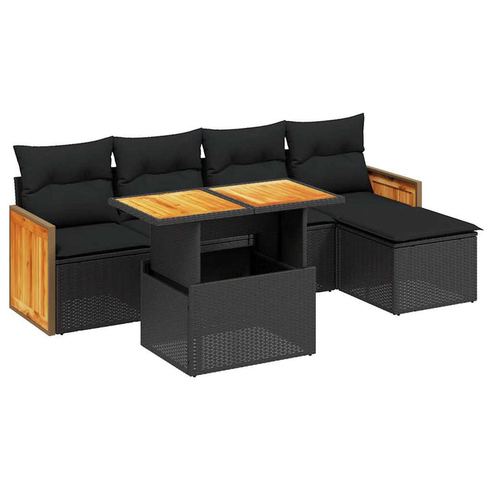 Set mobilier de grădină cu perne, 6 piese, negru, poliratan WALTI